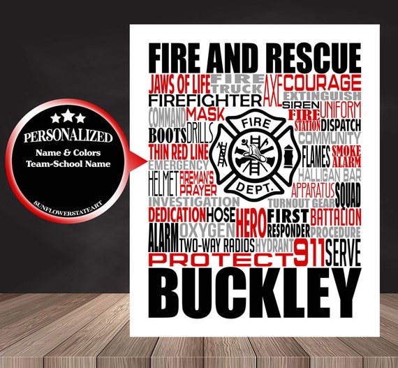 Gift for Firefighter, Personalized Firefighter Poster, Thin Red Line Print, Fire and Rescue Gift, Fireman Gift, First Responder Gift