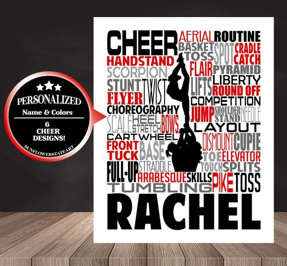 Cheerleading Poster, Personalized Cheerleader Art, Cheerleading Typography, Cheerleading Gift, Cheer Team Gift, Cheerleading Print