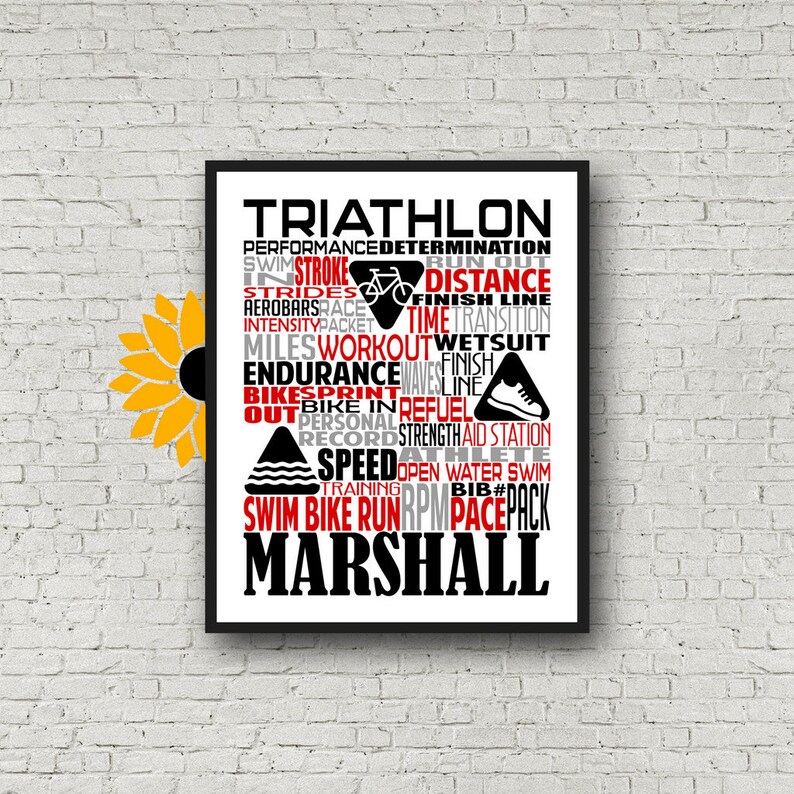 Personalized Triathlon Poster Triathlon Typography Triathlon Etsy