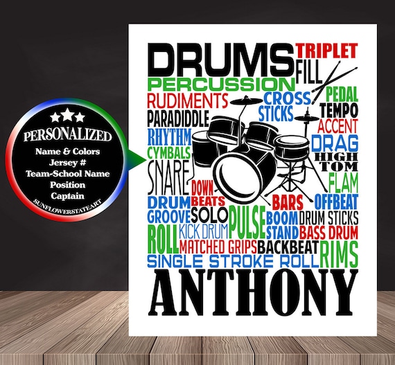 Personalized Drummer Poster, Drummer Typography, Gift for Drummers, Percussion Art, Percussion Print, School Band Gift, Marching Band