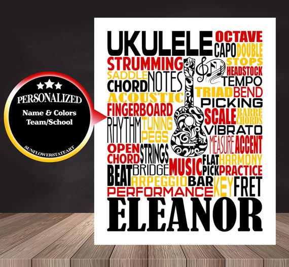 Ukulele Typography, Personalized Ukulele Poster, Ukulele Player Gift, Ukulele Art, Ukulele Gift, Gift for Ukulele Player, School Band Gift