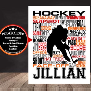 Hockey Poster, Personalized Ice Hockey Sign, Hockey Player Gift, Gift for Hockey, Hockey Team Gift, Hockey Print, Hockey Word Art