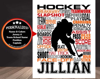 Hockey Typography, Personalized Ice Hockey Poster, Hockey Player Gift, Gift for Hockey, Hockey Team Gift, Hockey Print, Hockey Wall Art