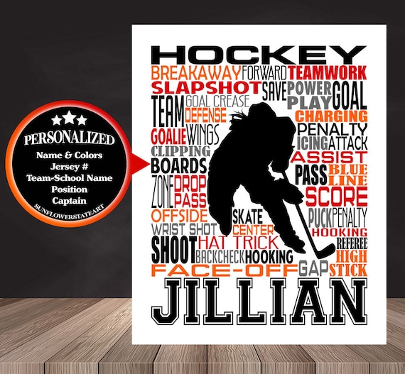 Hockey Typography, Personalized Ice Hockey Poster, Hockey Player Gift, Gift for Hockey, Hockey Team Gift, Hockey Print, Hockey Wall Art