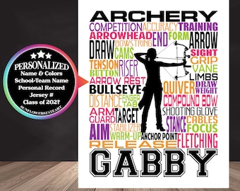 Personalized Archery Gift, Archery Poster, Gift for Archers, Compound Bow Art, Compound Bow Poster, Archery Typography, Archery Team Gift