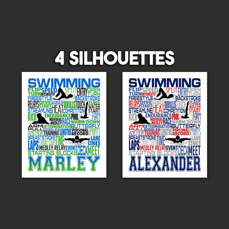 Swimmer Typography, Personalized Swimmer Poster, Backstroke Swimmer, Gift for Swimmer, Swimming Team Gift, Swimmer Wall Art, Swimming Print image 6