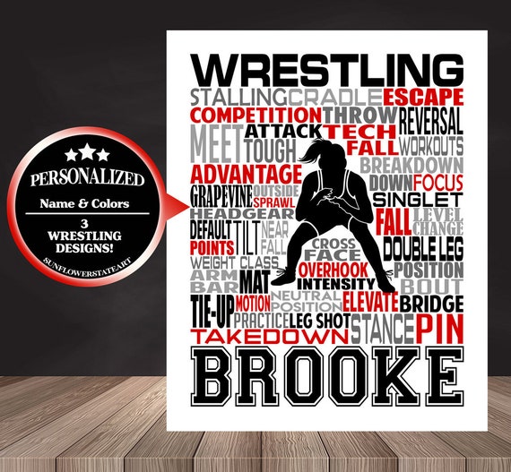 Wrestling Girl Poster, Wrestler Sign, Wrestling Senior Night Gift, Wrestler Wall Decor, End of Year Gifts, Wrestling Word Art