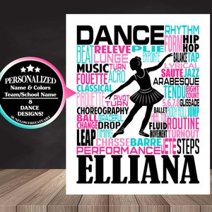 Dance Sign, Gift for Dancer, Dancing Print, Personalized Dancer Poster,  Dance Team Gift