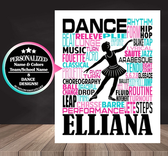 Personalized Dance Poster, Gift for Dancer, Dancing Art, Dancing Print, Dancer Typography,  Dance Team Gift, Custom Dancer, Custom Dance