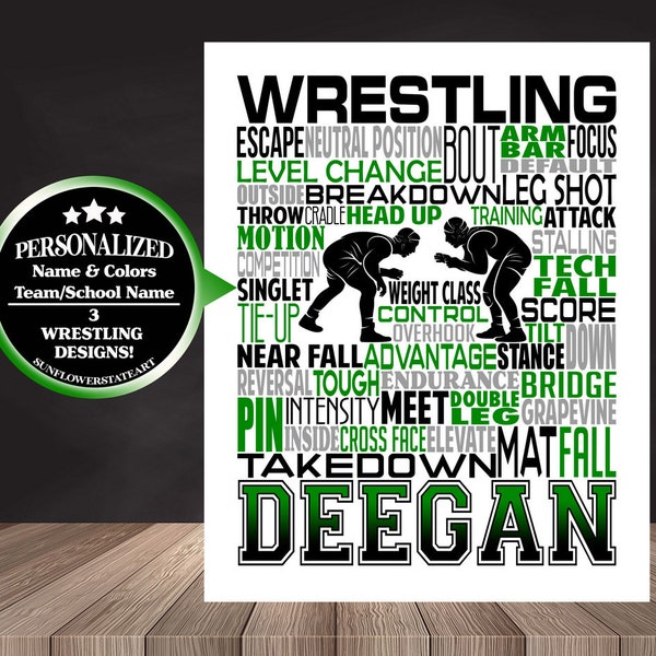 Wrestling Poster, Gift for Wrestler, Wrestling Gift, Wrestler Art, Personalized Wrestler Sign, Wrestling Team Gift