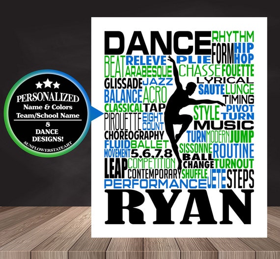 Personalized Male Dance Poster, Gift for Boy Dancer, Dancing Art, Dancing Print, Dancer Typography,  Dance Team Gift, Guy Dancer