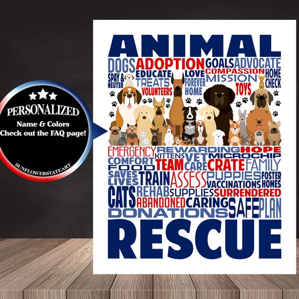 Animal Rescue Typography, Personalized Dog Rescue Poster, Foster Gift, Adopt Rescue Foster Gift, animal sanctuary gift, Animal Shelter gift
