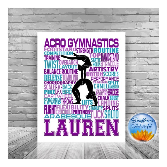 Acrobatic Gymnastics Typography, Personalized Acro Gymnastics Poster, Gymnast Gift, Gift for Acro Gymnast, AcroYoga Gift