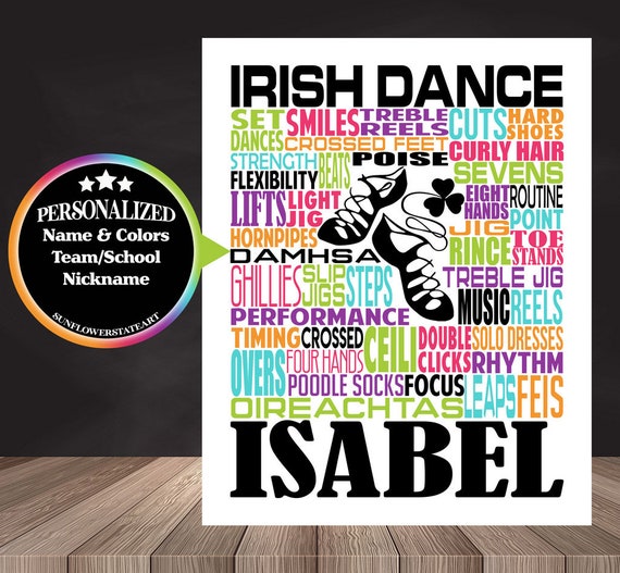 Irish Ghillies Dance Print, Irish Step Dancing Typography, Personalized Irish Step Dance Poster, Gift for Dancer, Dance Team Gift