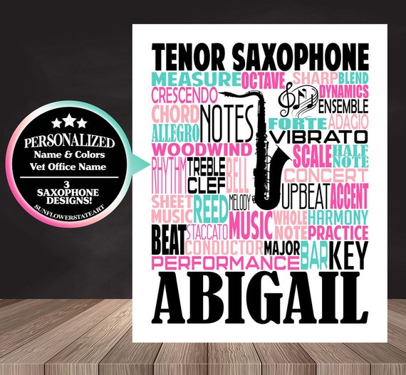 Personalized Saxophone Poster, Saxophone Typography, Sax Player Gift, Saxophone Gift, Baritone Sax, Tenor Sax, Alto Sax, Tenor Saxophone