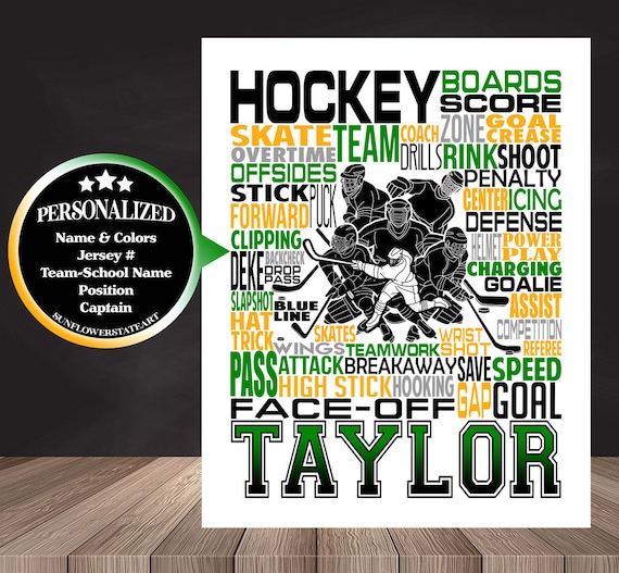 Personalized Goalkeeper Ice Hockey Poster, Goalie Typography Hockey Player Gift, Hockey Team Gift, Hockey Art, Hockey Print, Hockey Wall Art