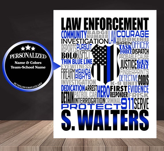 Thin Blue Line Print, Personalized Law Enforcement Poster, Police Officer, Sheriff, First Respond, Gift for Law Enforcement, Gift for Police