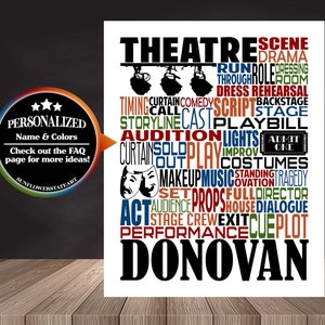 Theatre Poster, Theater Decor, Drama Teacher Gift, Gift for Theater, Opening Night Gift, Theater Nerd, Personalized Theatre