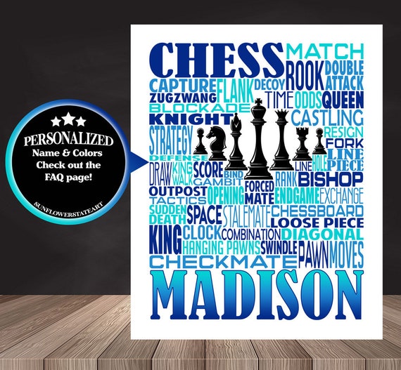 Personalized Chess Poster, Chess Typography, Gift For Chess Player, Chess Gift Ideas, Chessboard Gift, Chess Team Gift