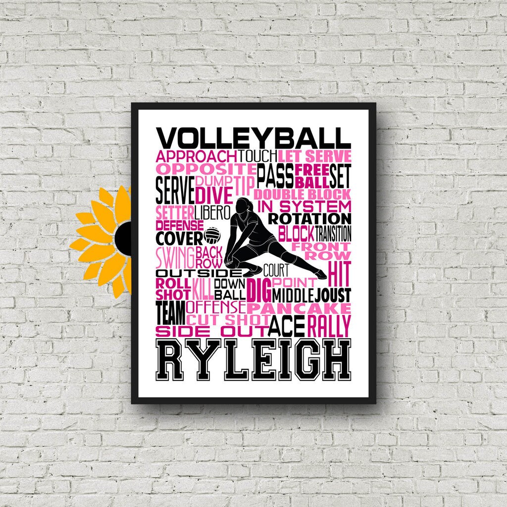 Volleyball Typography, Volleyball Word Art, Volleyball Team Gift