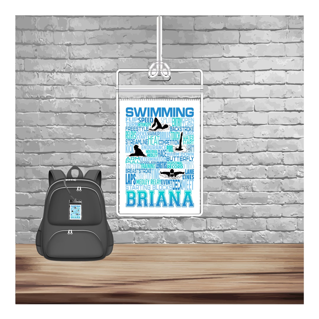 Personalized Swimming Bag Tag, Swim Team Gift, Swimming Luggage Tag
