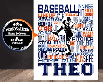 Personalized Baseball Poster, Baseball Gift Ideas, Baseball Pitcher Art Print, Baseball Team Gift, Typography, Gift for Baseball Players
