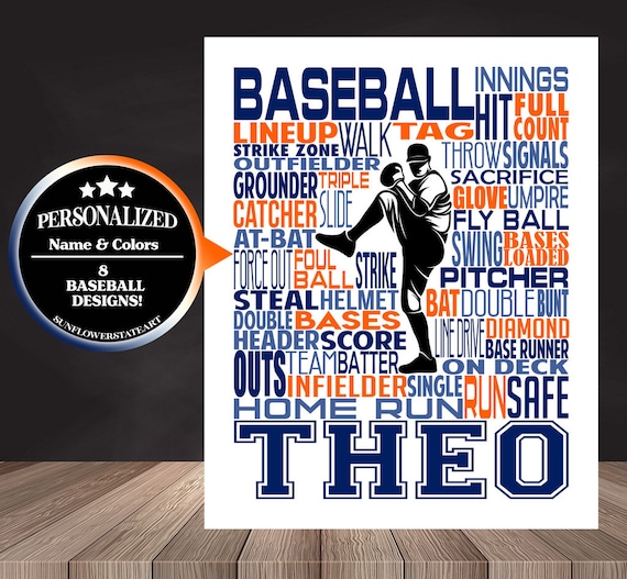 Personalized Baseball Poster, Baseball Gift Ideas, Baseball Pitcher Art Print, Baseball Team Gift, Typography, Gift for Baseball Players