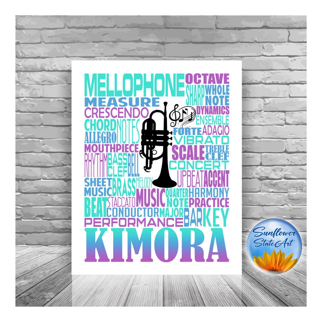 Mellophone Typography, Personalized Mellophone Poster, Mellophone