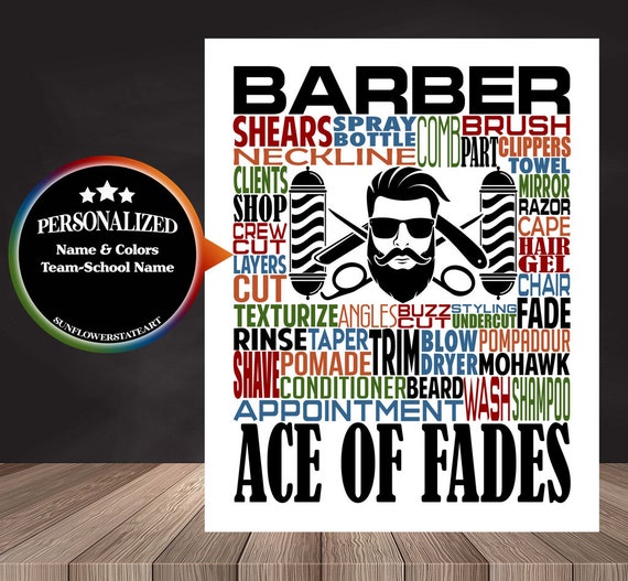 Gift for Barber, Barbershop Typography, Personalized Barber Poster, Barber Gift, Barbershop Gift, Hair Stylist Gift, Barber School Gift