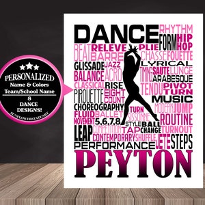Dance Poster, Gift for Dancer, Personalized Dancing Word Art, Dancing Print, Dance Team Gift, Custom Dancer, Custom Dance