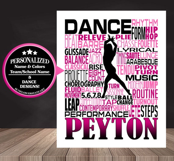 Personalized Dance Poster, Gift for Dancer, Dancing Art, Dancing Print, Dancer Typography,  Dance Team Gift, Custom Dancer, Custom Dance