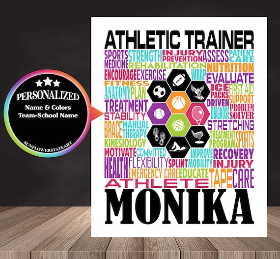 Personalized Athletic Trainer Poster, Athletic Trainer Typography, Gift for Athletic Trainer, Sports Medicine Kinesiology Physiology Gift