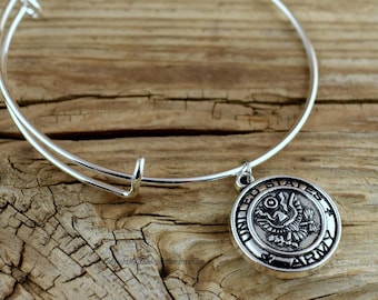 Military Bracelet, Adjustable Bangle ARMY Bracelet, US Army, Military Jewelry, Soldier Bracelet, Military Mom, Army Wife, Army Bracelet,