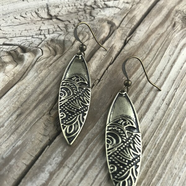 Tribal Bohemian Antique Brass Earrings, Bronze Ear wires, Gold Earrings, Wave Earrings, Eagle Earrings, Tribal Earrings, Boho, QTY 1 PAIR