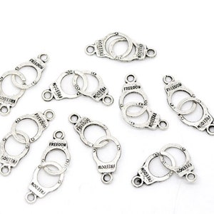Antique Silver &quot;Freedom&quot; Handcuffs Charm Pendants 30x10mm, Qty.5, Qty. 10, Qty. 25,  C103