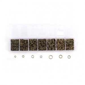 Box Mixed Bronze Open Jump Rings 4mm-9mm, (1510 PCs Assorted Sizes), Round, Bulk