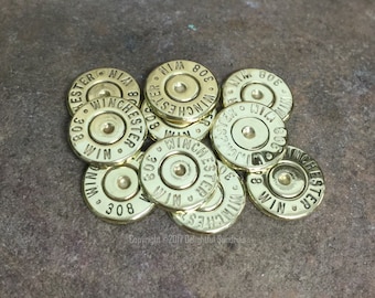308 Brass Bullet Heads, Thin Cut, Lot of 10 Supplies Earrings Jewelry Necklace Bracelet Ring, Real, Gold Tone, HIGHLY POLISHED, Cut Bullets