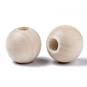 Natural Unfinished Wood Beads, Round Wooden, Qty 10, X- Large Bead, 39mm Diameter, 8mm Hole, Wood Craft, Beige, Cream, Ships From USA,