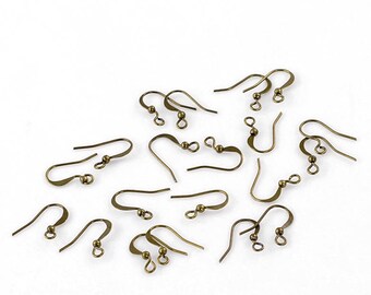 Antique Bronze Ear Wires, Earwires, French Hooks, 16x12mm, Antique Brass, Qty:  12, 24, 48 Pair C102