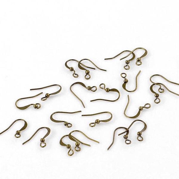 Antique Bronze Ear Wires, Earwires, French Hooks, 16x12mm, Antique Brass, Qty:  12, 24, 48 Pair C102
