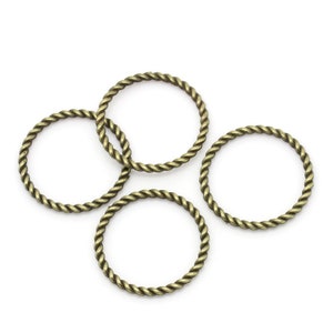 Jewelry Rings, Rope Connectors, Pendants Findings Antique Bronze Stripe Carved, 26mm Dia, QTY 20 C101