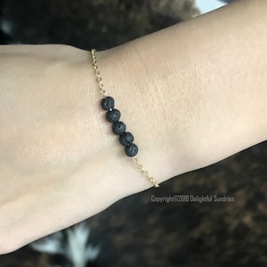 Lava Bracelet, Diffuser Bracelet, Aromatherapy Bracelet, Essential Oil Bracelet, Lava Jewelry, Black Lava, GOLD FILLED, Custom Length,