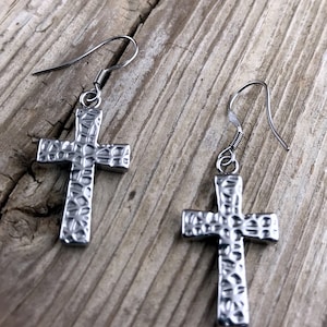 Cross Earrings, Stainless Steel Earrings, Textured , Religious Earrings, Christian Earrings, Christian Jewelry, Easter, Surgical Steel