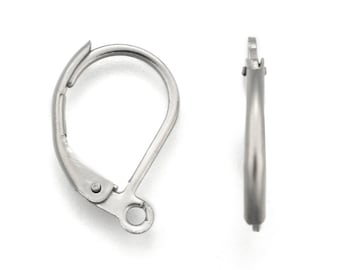 Stainless Steel Leverback Earring Hooks, Earwires, Surgical Steel, Lever Back, open loop, 15mm long, Jewelry Findings, Qty. 10, 20, 40, A101