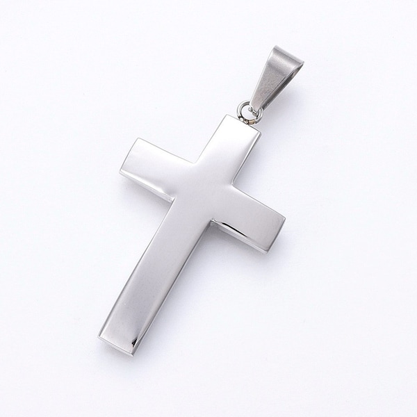 Stainless Steel Cross, Necklace Charm, Keychain Charm, Religious Pendant, Christian, 1.5" Overall, (A Bit Heavy as Jewelry Goes) B102