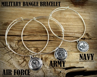 Military Bracelet, Adjustable Bangle Military Bracelet, US Army, US Navy, US Air Force, Military Jewelry, Soldier Bracelet, Military Mom