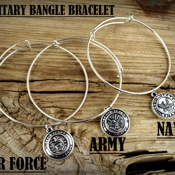 Military Bracelet, Adjustable Bangle Military Bracelet, US Army, US Navy, US Air Force, Military Jewelry, Soldier Bracelet, Military Mom