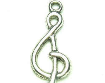 Music Symbol G Clef Findings Charms Tibetan Silver, W- 27 x 11 mm, H- 11 mm or .43 inches, Qty.10 - A52