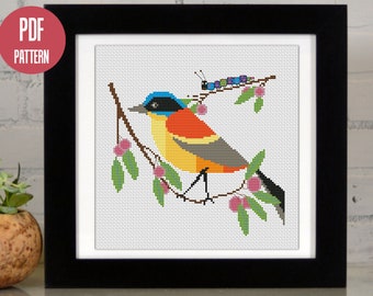 Delicious Autumn! - Modern Colourful Bird Cross Stitch Pattern - Instant Download