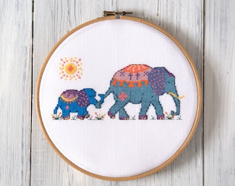 Elephant Cross Stitch Pattern: Mother and Baby (PDF - Instant Download)